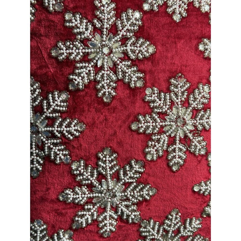 34th & Pine Red Velour Christmas Throw Pillow Crystal Beaded Snowflake 19” Zip - Picture 4 of 14